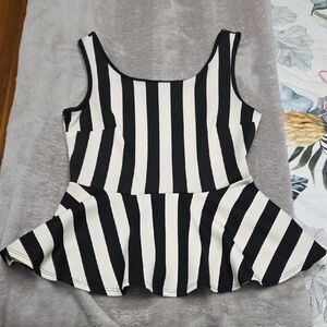 Striped Black and White Peplum Top